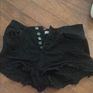Refuge Black High Waist Distressed Shorts